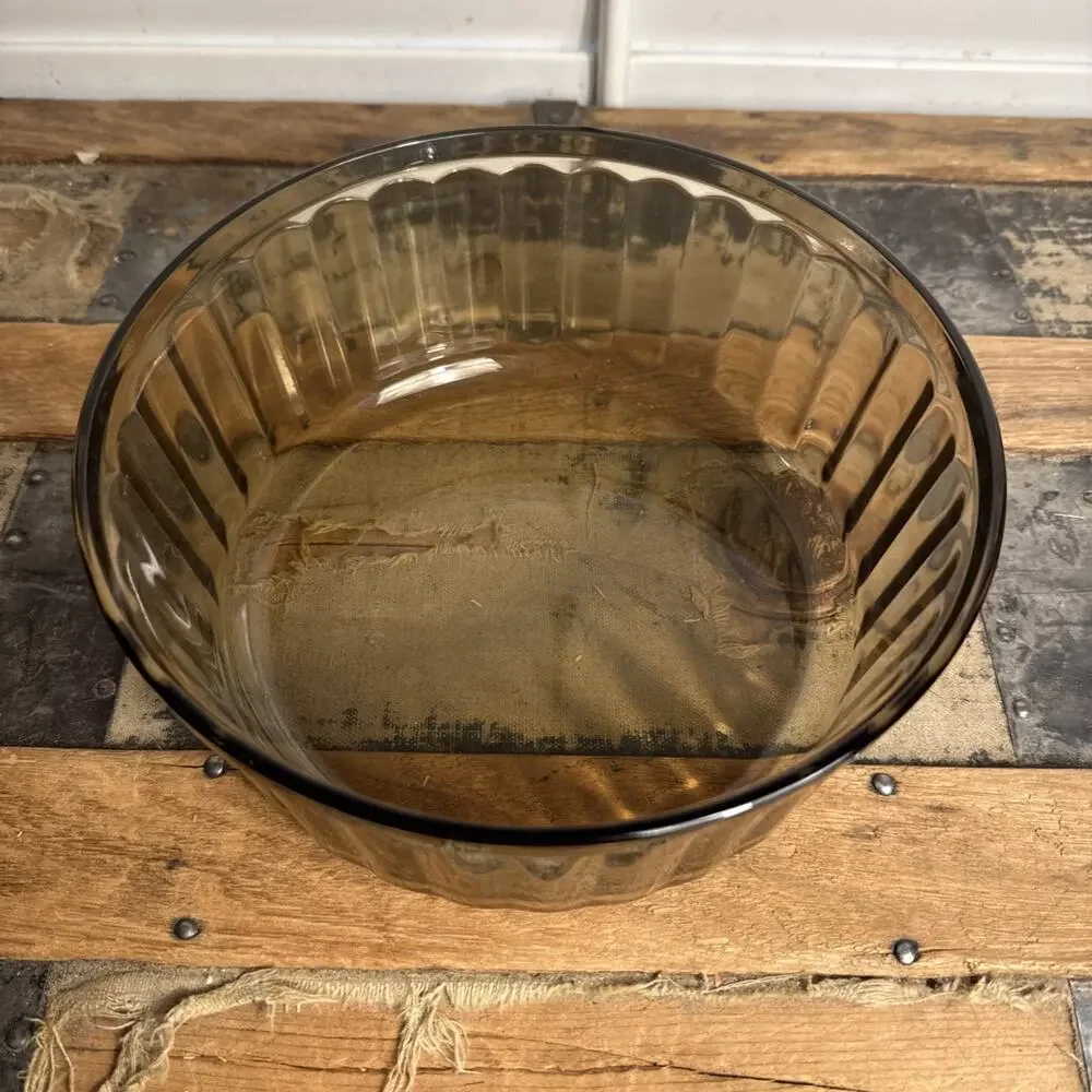 Vintage Arcopal France Smoked Glass Large Trifle Fruit Serving Bowl 8.5” -France